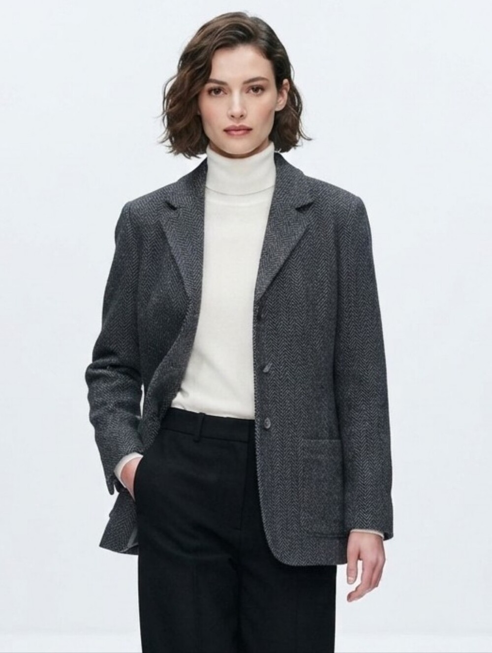 Vintage 90s Benetton Wool Herringbone Blazer Gray Size 6 Made In Italy